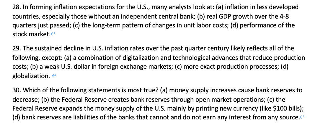 Solved 28. In Forming Inflation Expectations For The U.S., | Chegg.com