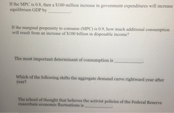 Solved if the mpc equilibrium gdp by is 0 8 then a 100 chegg