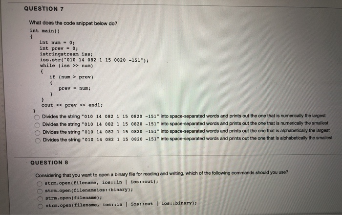 Solved QUESTION 7 What does the code snippet below do? int | Chegg.com