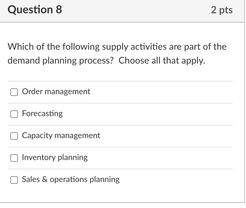 Solved Question 8 2 pts Which of the following supply | Chegg.com