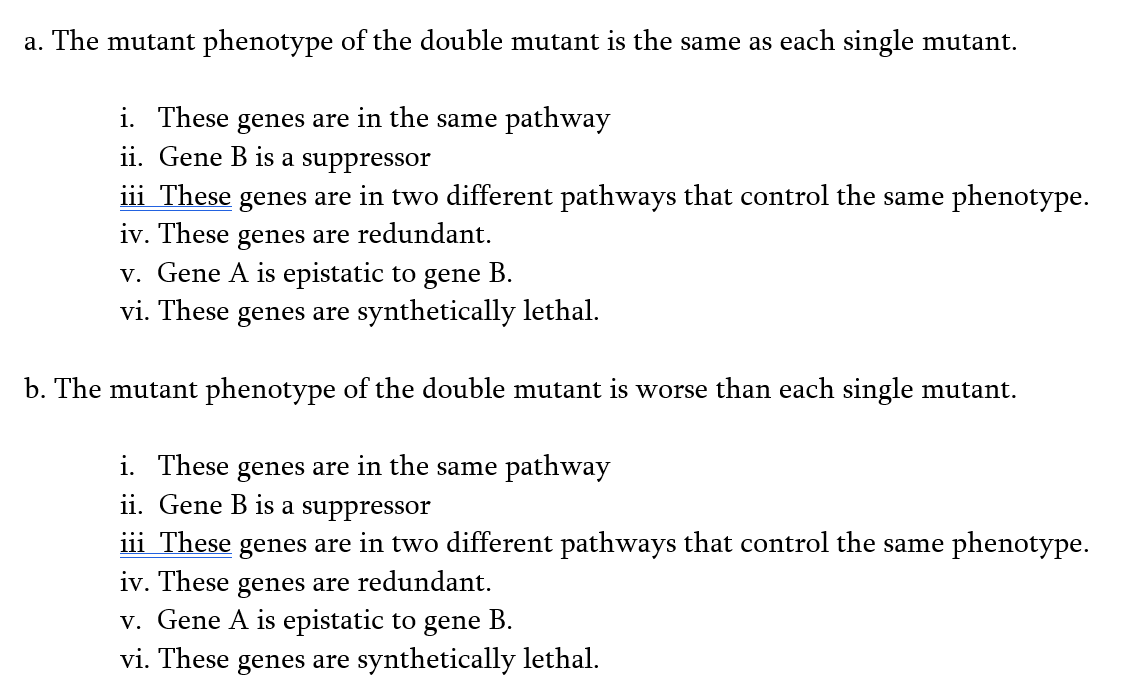 Solved a. The mutant phenotype of the double mutant is the | Chegg.com