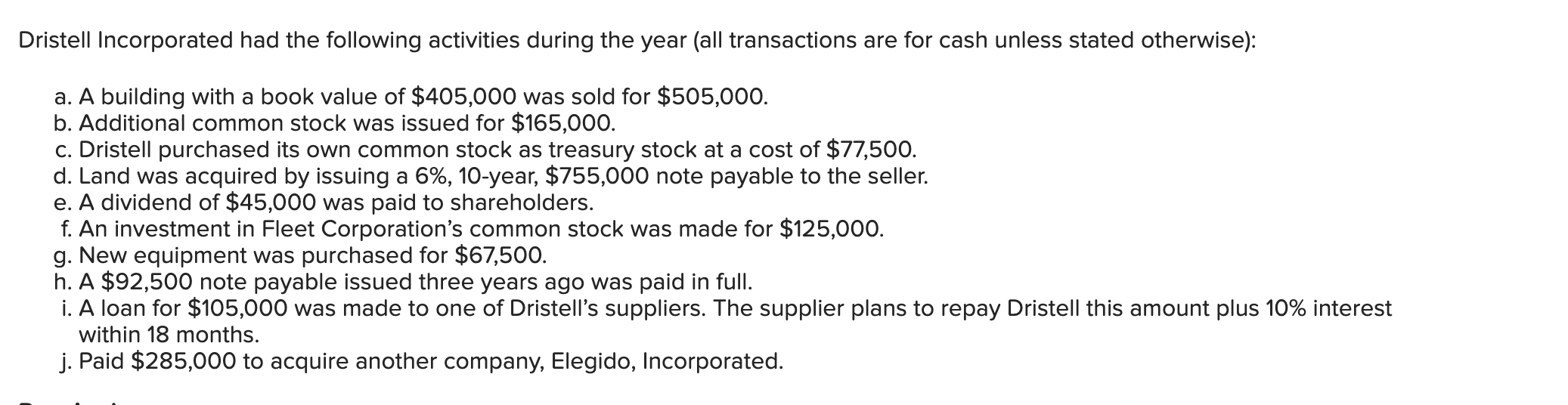 Solved Dristell Incorporated Had The Following Activities | Chegg.com