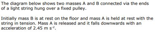 Solved The Diagram Below Shows Two Masses A And B Connected | Chegg.com