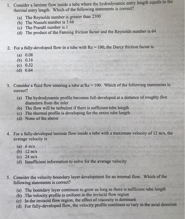 Solved the to equals length entry 1. Consider a laminar flow | Chegg.com