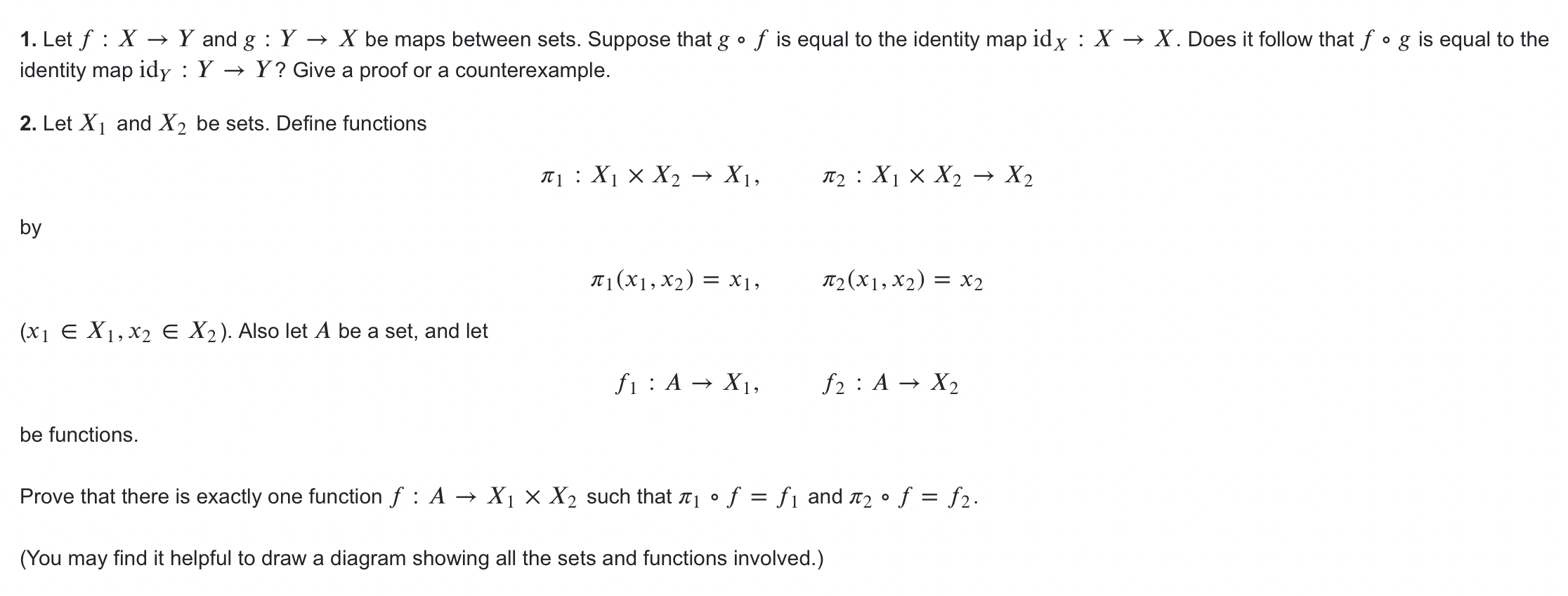 Solved 1let 𝑓𝑋→𝑌 And 𝑔𝑌→𝑋 Be Maps Between Sets 8649