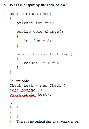 Solved 5. What is output by the code below? public class | Chegg.com
