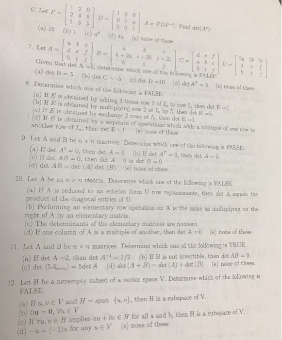 Solved 1 2 0 6. Let F-1 2 4 6 | D=10 i al A-PDP-1. Find | Chegg.com