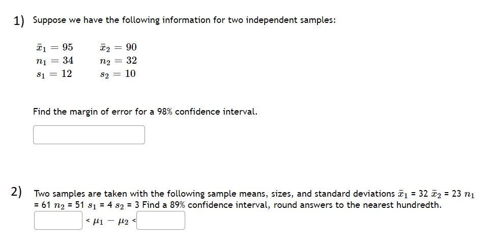 Solved 1) Suppose we have the following information for two | Chegg.com
