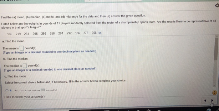 Solved Find The (a) Mean, (b) Median, (c) Mode, And (d) | Chegg.com