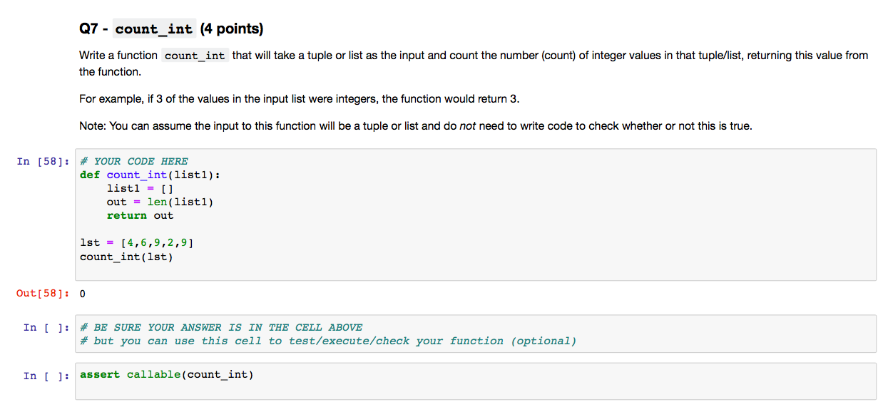 Solved Q7 - count_int (4 points) Write a function count_int | Chegg.com