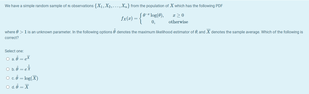 We Have A Simple Random Sample Of N Observations X1 Chegg Com