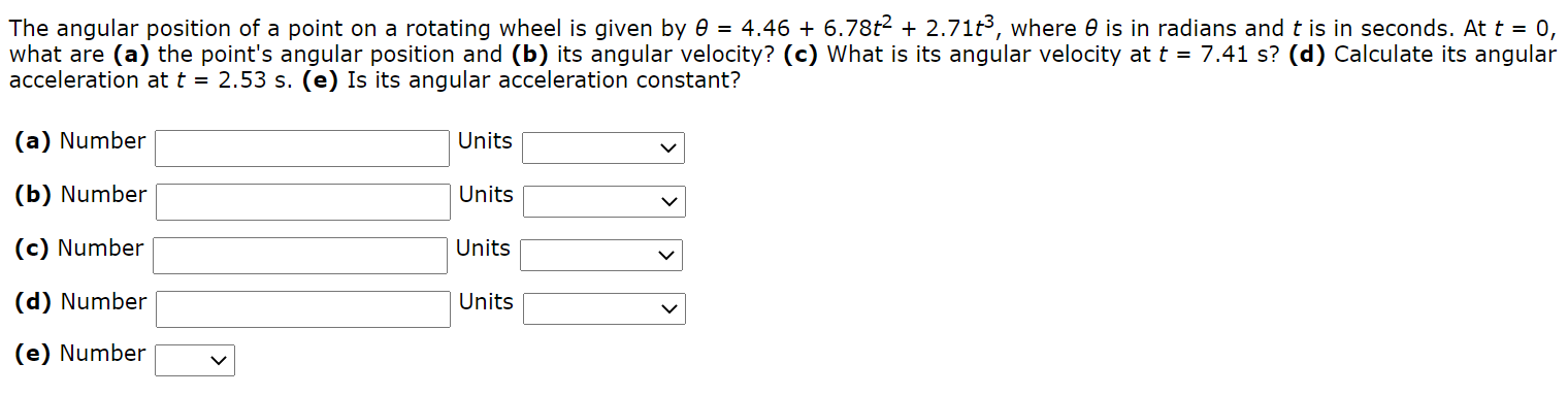 Solved The angular position of a point on a rotating wheel | Chegg.com