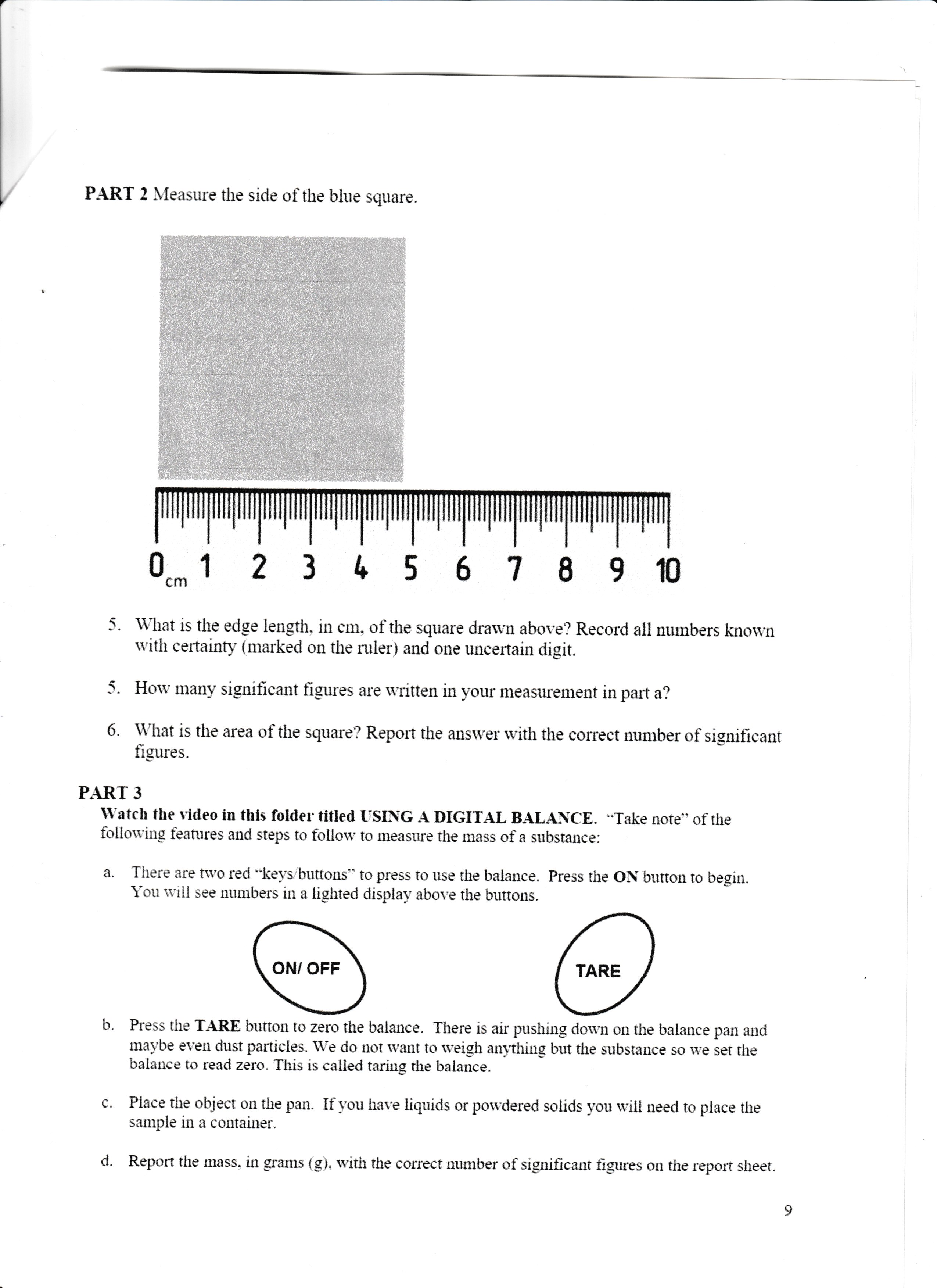 PART 2 ﻿Measure the side of the blue square.What is | Chegg.com