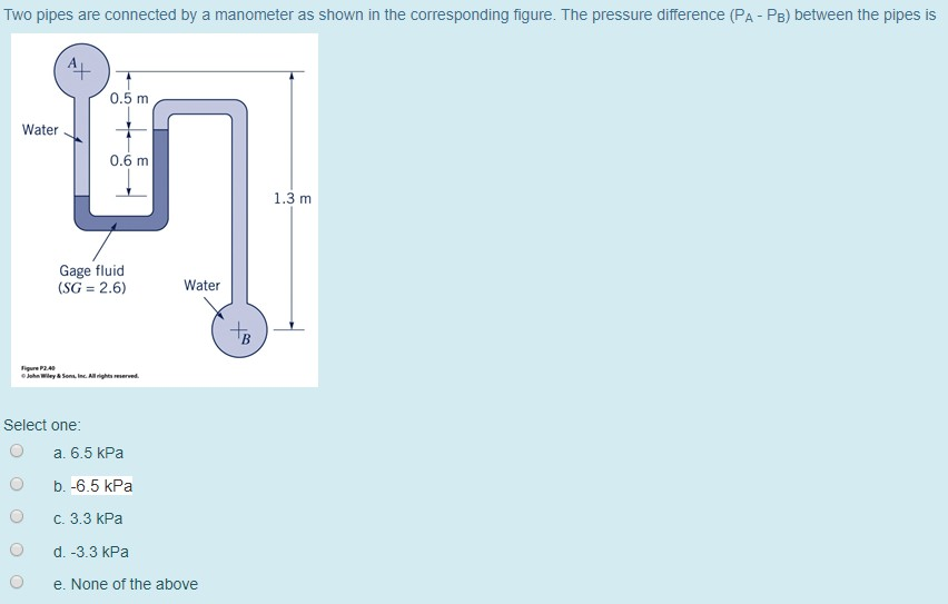 Two Pipes Are Connected A Manometer As Shown In Chegg 