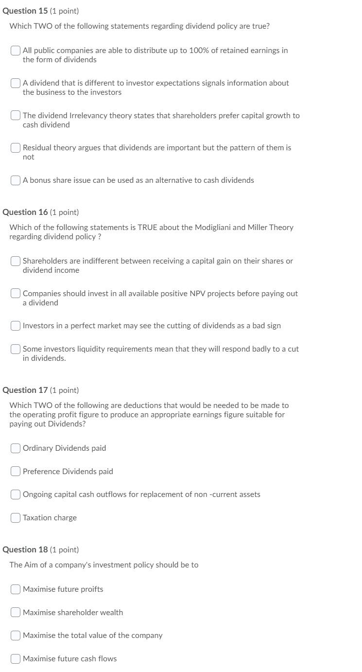 Solved Question 15 (1 point) Which TWO of the following | Chegg.com