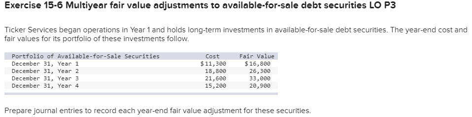 Solved Exercise 15-6 Multiyear fair value adjustments to | Chegg.com