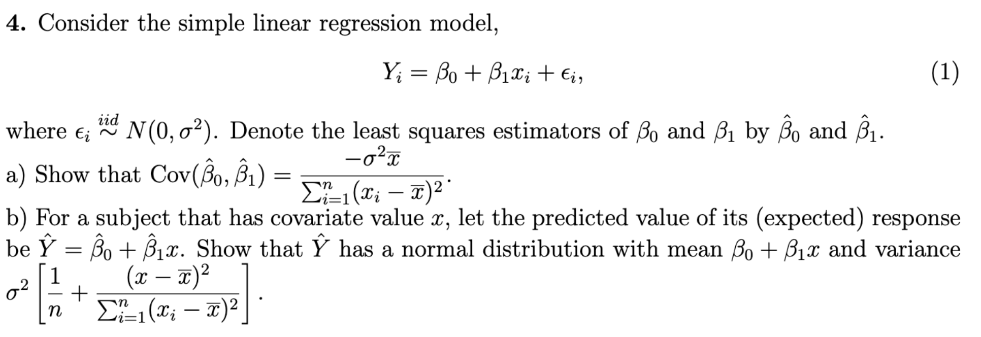 Solved 4. Consider The Simple Linear Regression Model, | Chegg.com