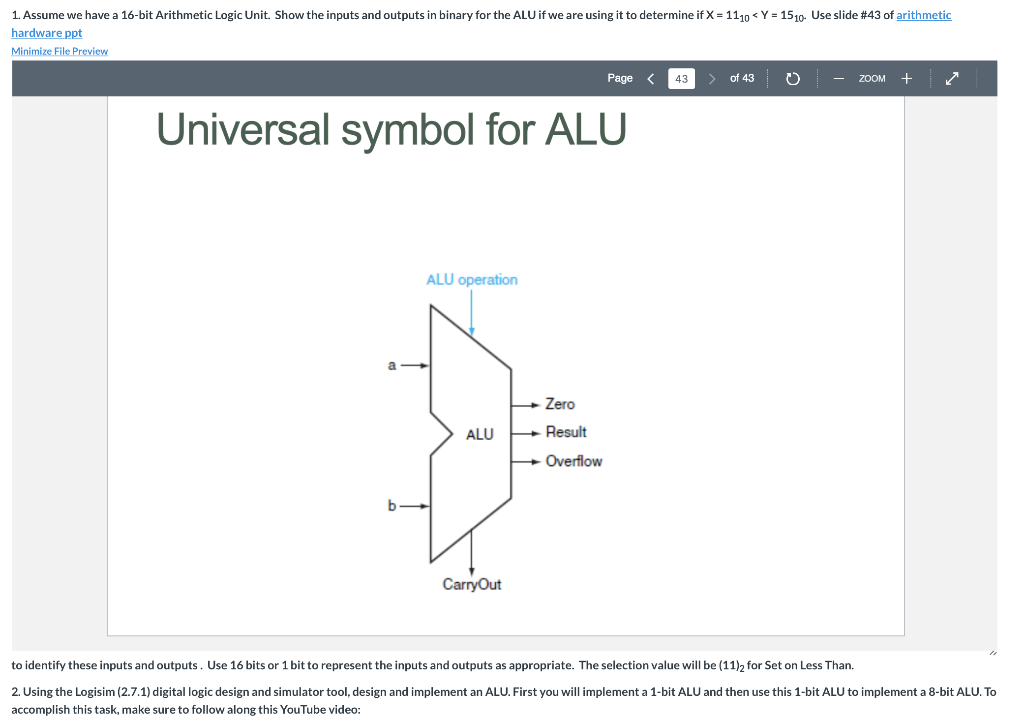 Solved 1 Assume we have a 16bit Arithmetic Logic Unit. S