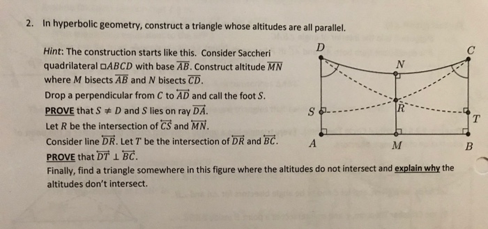 Solved 2. In hyperbolic geometry, construct a triangle whose | Chegg.com