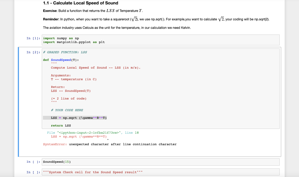 Solved 1.1 - Calculate Local Speed Of Sound Exercise: Build | Chegg.Com