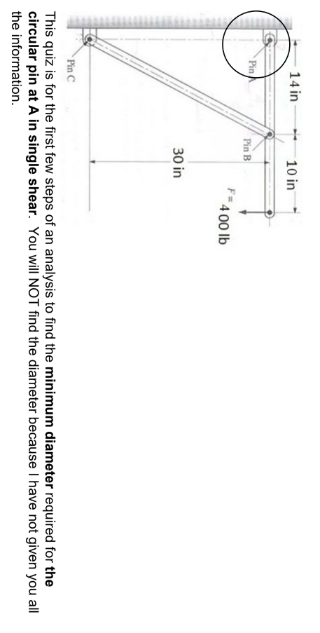 This quiz is for the first few steps of an analysis to find the minimum diameter required for the circular pin at \( \mathbf{