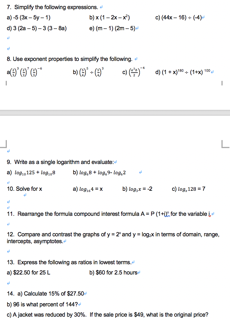 Solved 7. Simplify the following expressions. a)-5 (3x - 5y | Chegg.com