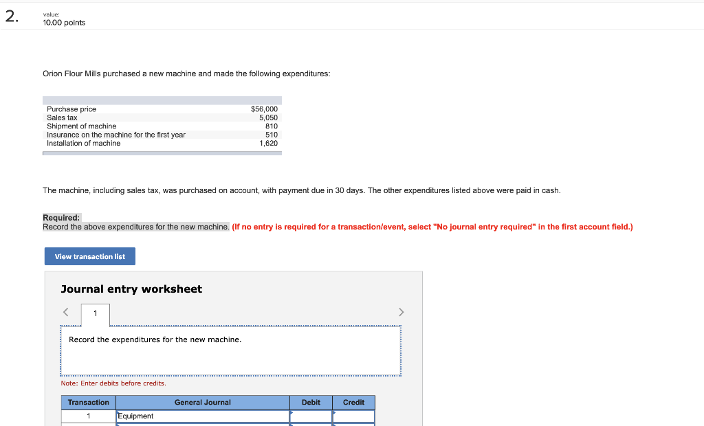 Solved 10.00 points Orion Flour Mills purchased a new