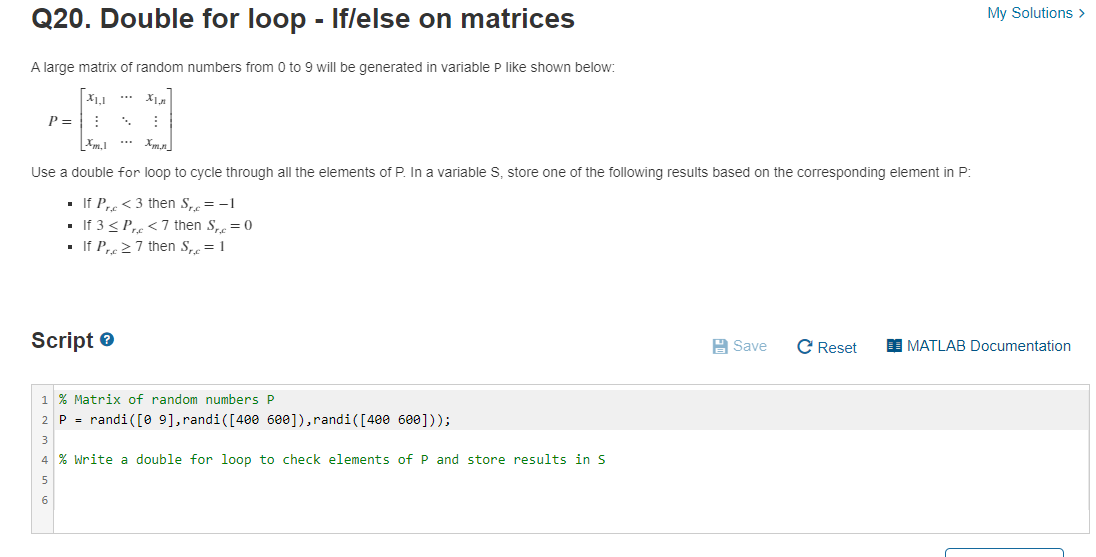 Solved My Solutions > Q20. Double for loop - Iflelse on | Chegg.com