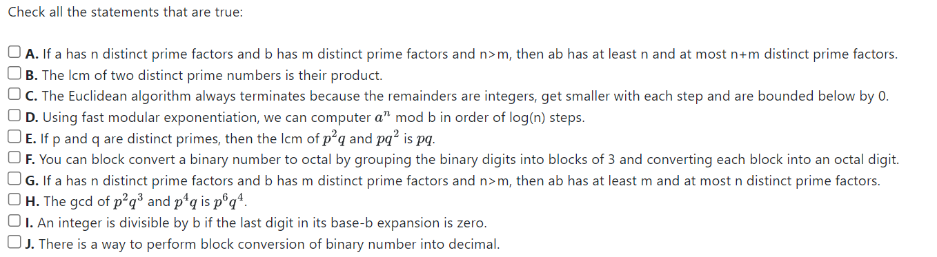 Solved Check all the statements that are true:A. ﻿If a has n | Chegg.com