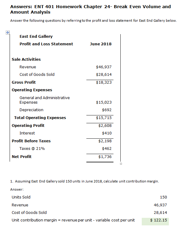 Solved Answers: ENT 401 Homework Chapter 24- Break Even | Chegg.com