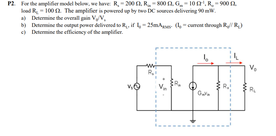 Solved P2. For the amplifier model below, we have: R = 200 | Chegg.com