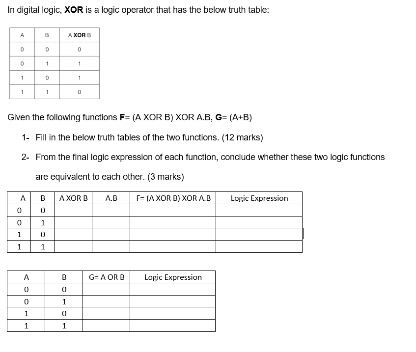 Solved In digital logic, XOR is a logic operator that has | Chegg.com