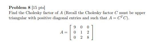 Solved Problem 8 (15 pts] Find the Cholesky factor of A | Chegg.com