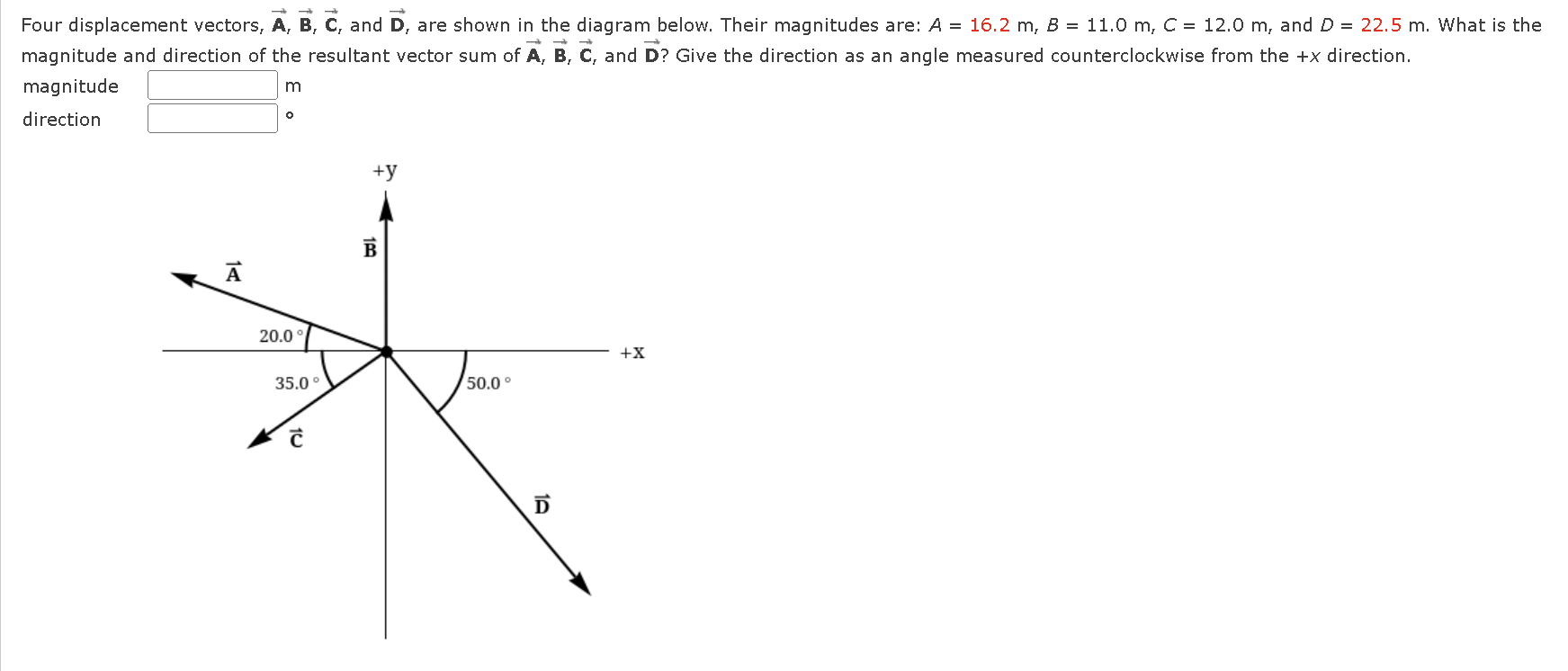 Solved Four displacement vectors, vec(A)rvec(B)rvec(C)r ﻿and | Chegg.com