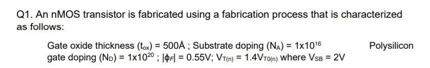 Solved Q1. An nMOS transistor is fabricated using a | Chegg.com