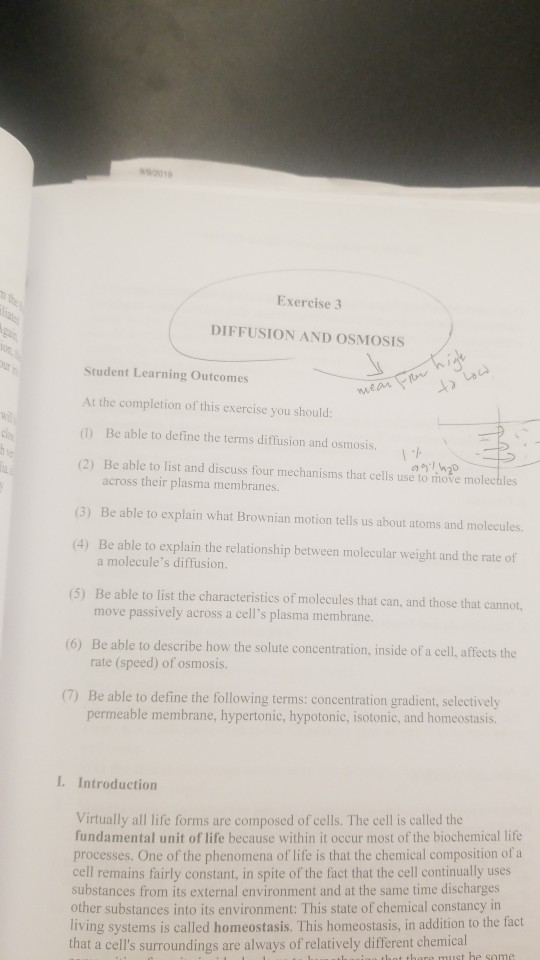 Solved Exercise 3 DIFFUSION AND OSMOSIS Student Learning | Chegg.com
