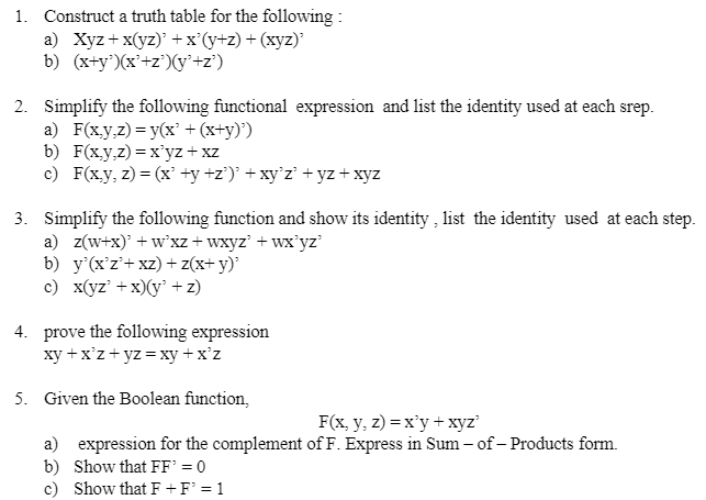 Solved 1 Construct A Truth Table For The Following A Xyz Chegg Com