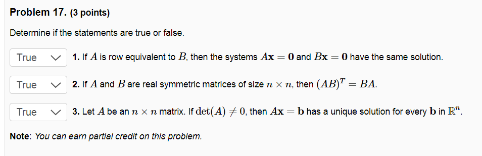 Solved Problem 17. 3 points Determine if the statements Chegg