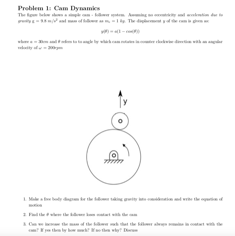 Solved Problem 1 Cam Dynamics The figure below shows a