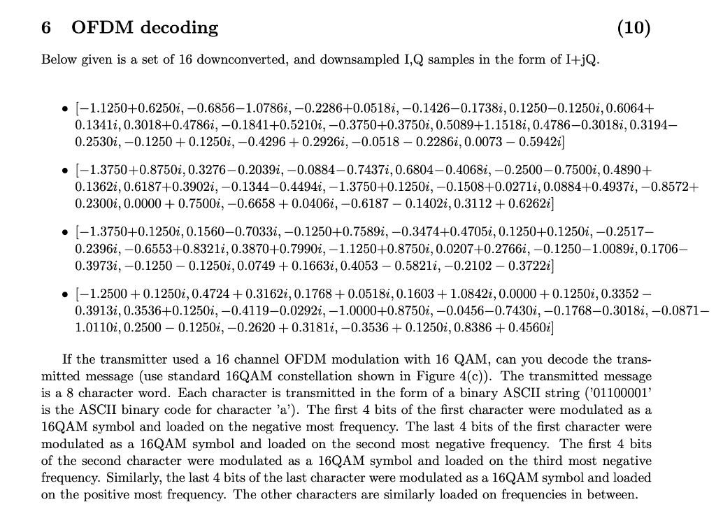 Decoding Ofdm 6 OFDM decoding (10) Below given is a set of 16 | Chegg.com