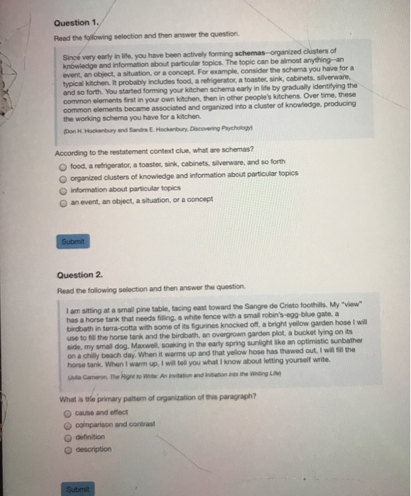 Solved Question 1 Read the selection and then answer the | Chegg.com