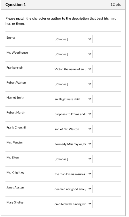 Author a matching question