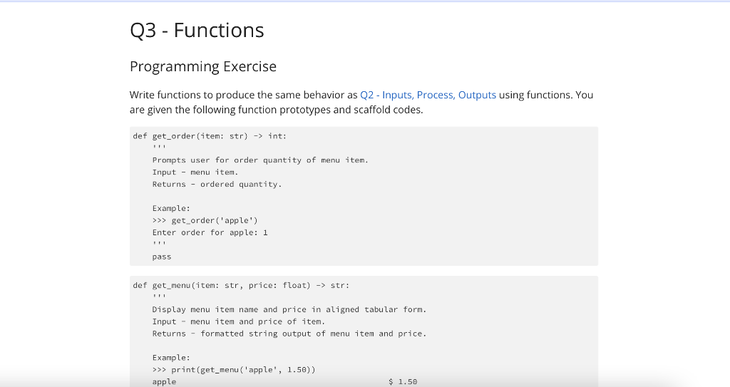 Solved Q3 - Functions - Programming Exercise Write functions | Chegg.com