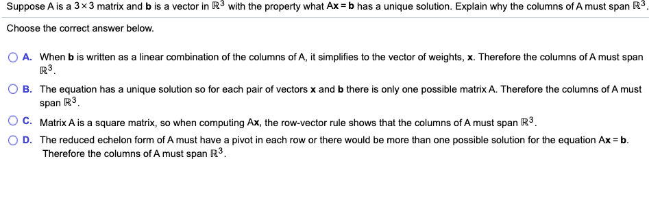 Solved Suppose A is a 3x3 matrix and b is a vector in R3 | Chegg.com