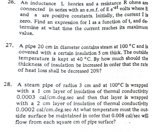 Solved 26. An inductance L henries and a resistance R ohms | Chegg.com