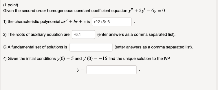 Solved (1 Point) Given The Second Order Homogeneous Constant | Chegg.com