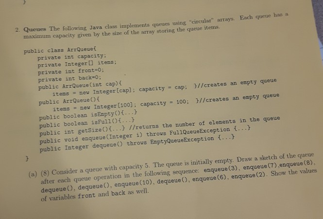 Solved 2. Queues The following Java class implements queues | Chegg.com
