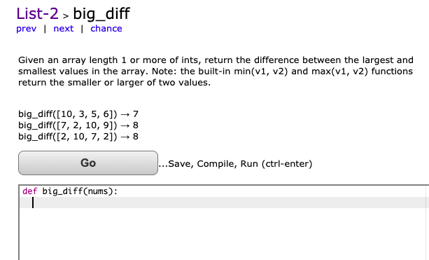 Solved List-2> big_diff prev next chance Given an array | Chegg.com