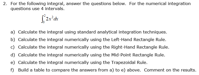 Solved 2. For the following integral, answer the questions | Chegg.com
