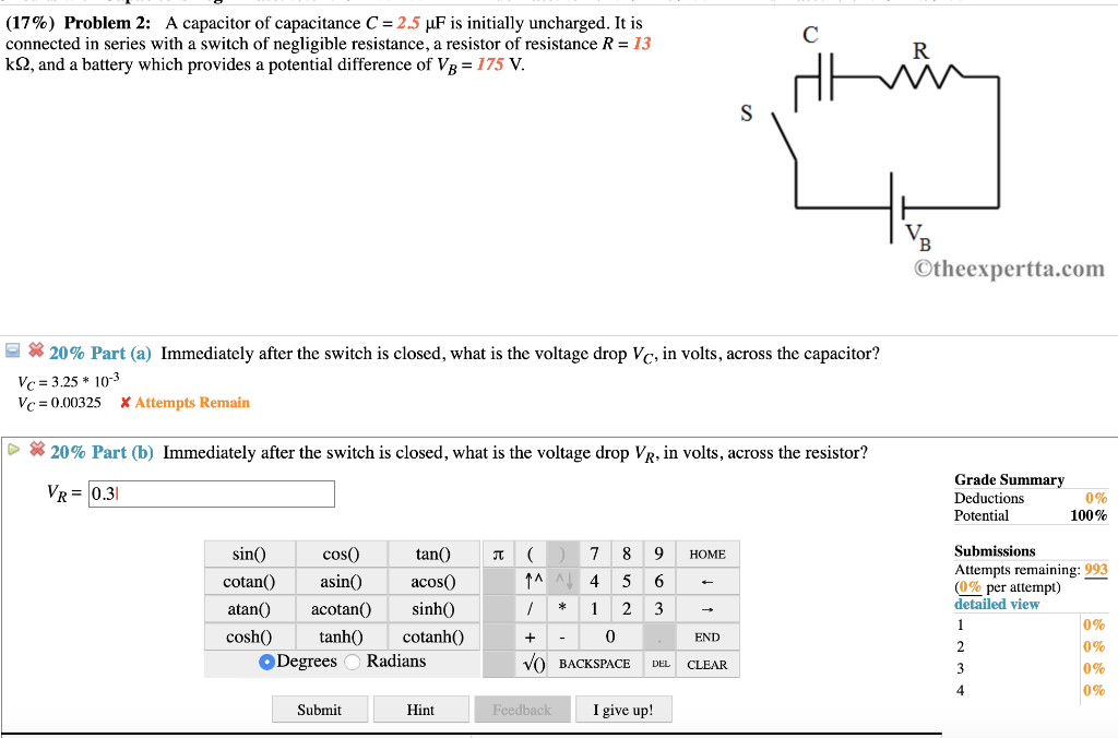 Capacitance Switch Problems Solved (1796) Problem 2: A capacitor of capacitance C-2.5 F | Chegg.com